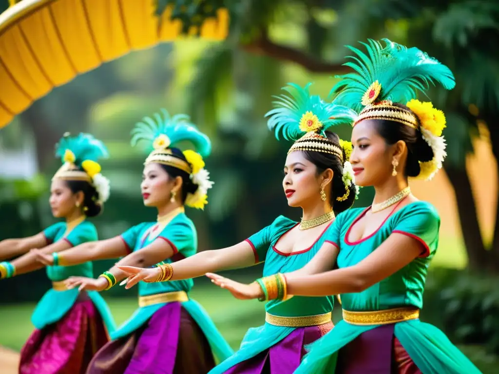 Danza tradicional birmana: coloridos trajes y gracia Grupo de bailarines birmanos con trajes coloridos realizando danza tradicional