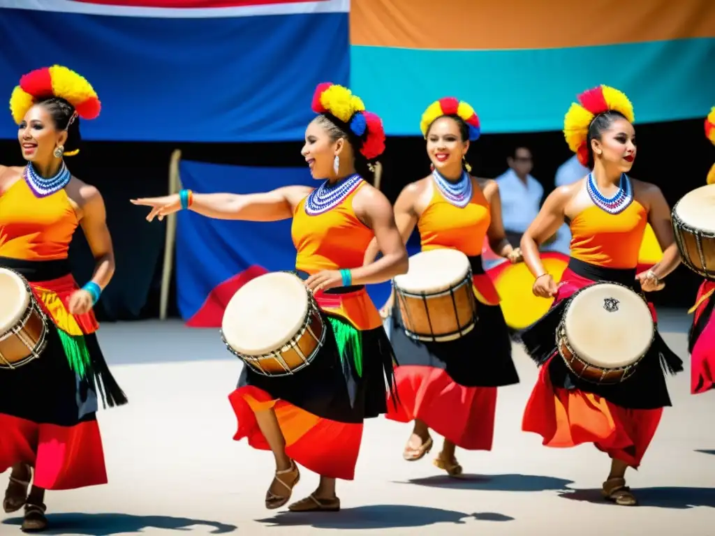 Grupo de bailarines de Bomba Puertorriqueña, expresión cultural llena de color y tradición