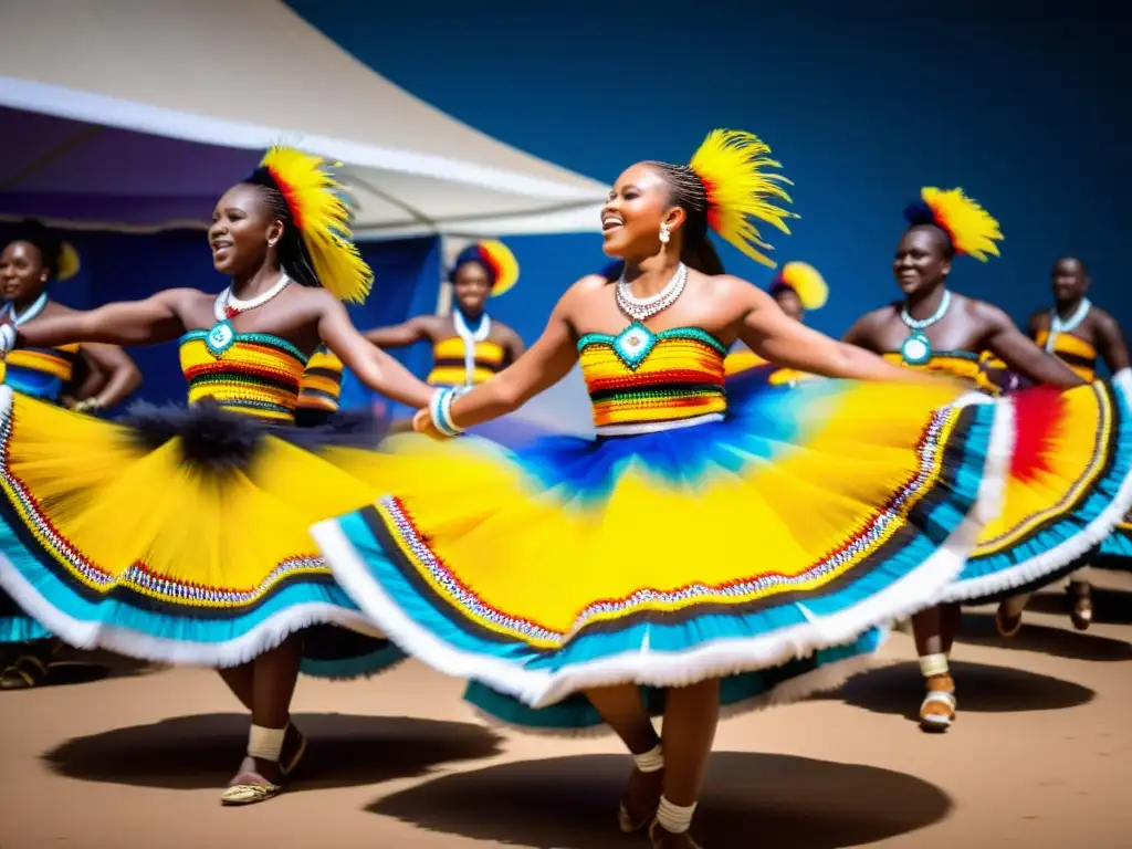 Grupo de bailarines de Candomblé en vibrante atuendo tradicional, danza ritual con significado cultural en Brasil