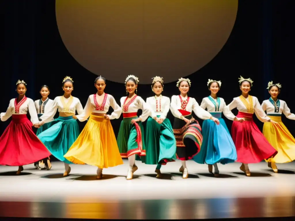 Grupo de bailarines en círculo, fusionando danzas tradicionales y modernas