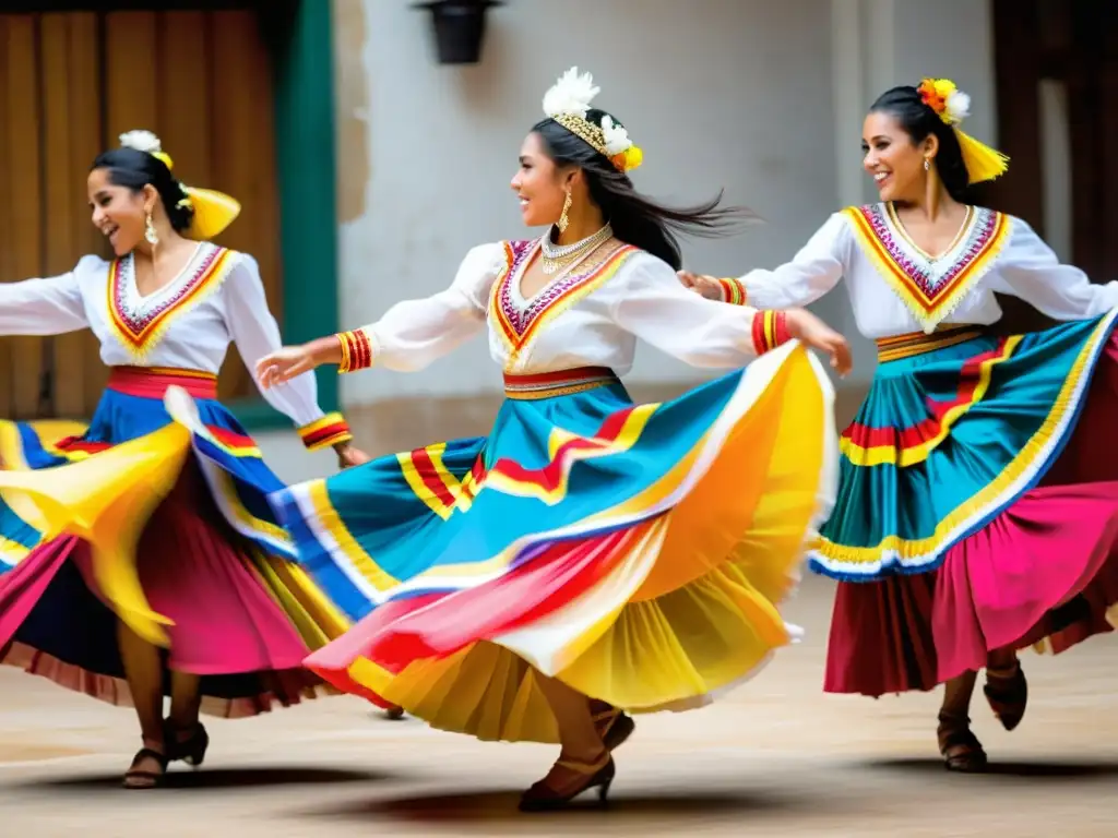 Grupo de bailarines colombianos en trajes tradicionales, ejecutando el Mapale con pasión y fuerza, capturando el significado cultural del baile