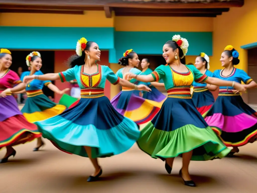 Grupo de bailarines de cumbia tradicional en vibrante celebración