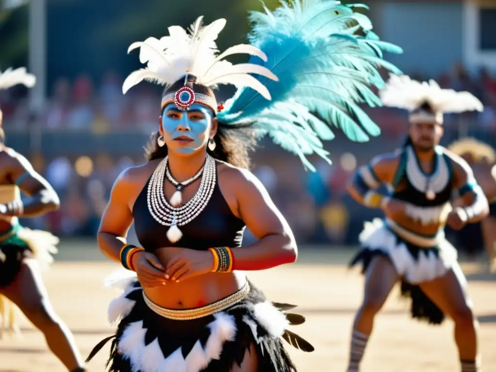 Grupo de bailarines ejecutando danza aborigen en competencia multicultural de Australia