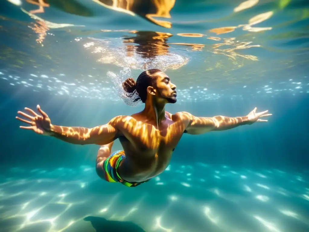 Grupo de bailarines crea una danza acuática impresionante en la piscina, mostrando los beneficios de esta disciplina acuática