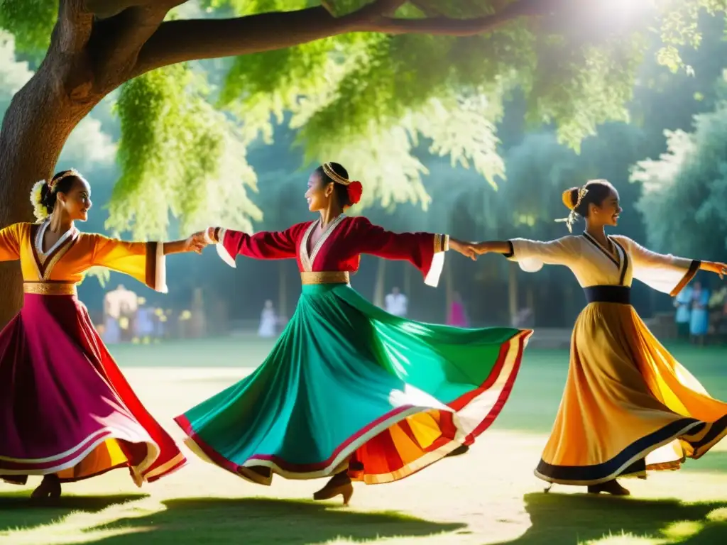 Grupo de bailarines ejecutan danza tradicional al aire libre