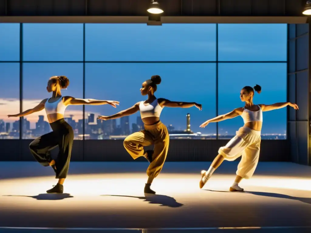 Grupo de bailarines integran danzas tradicionales modernas con gracia y precisión, entre elementos naturales e industriales