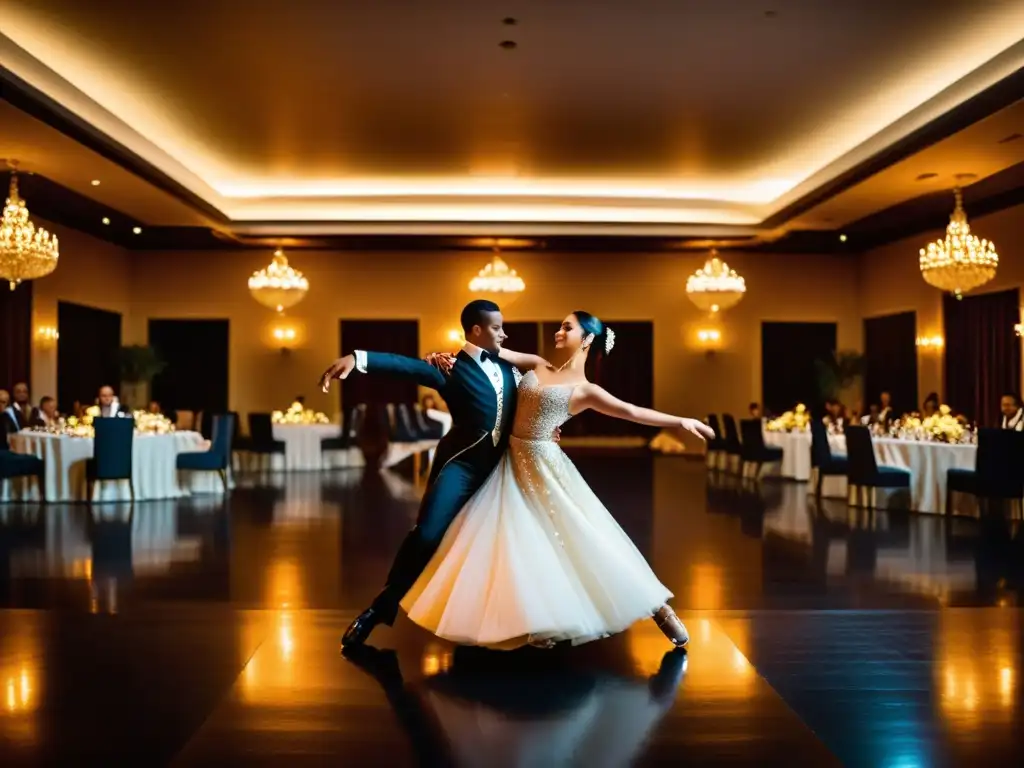 Grupo de bailarines de élite en trajes tradicionales ejecutan una danza íntima en un lujoso salón, exudando exclusividad y sofisticación en sesiones de danza tradicional exclusivas