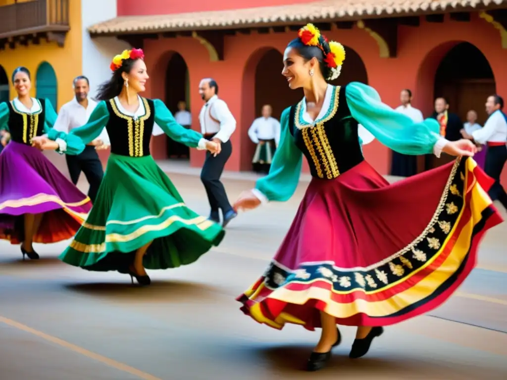 Grupo de bailarines españoles tradicionales en fandangos y jotas, capturando la historia de las danzas regionales con pasión y energía