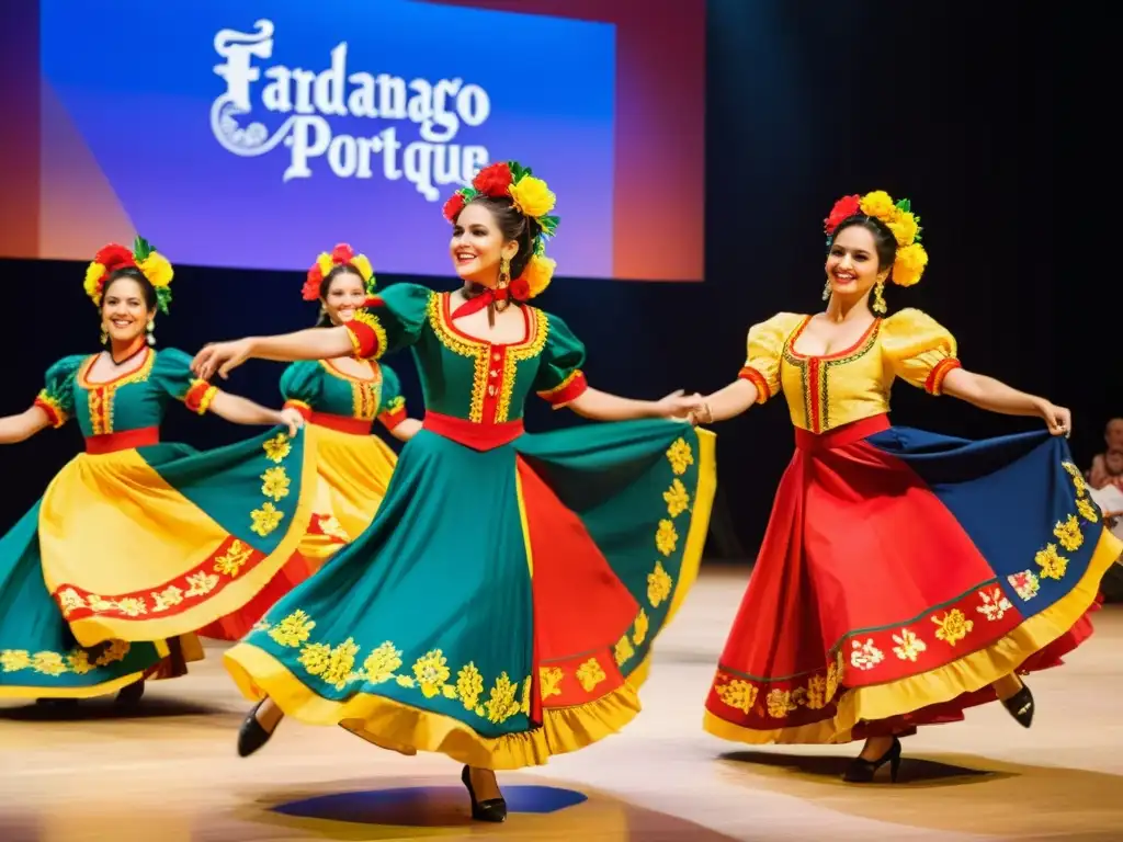 Grupo de bailarines de Fandango Portugués en trajes tradicionales, danza folclórica portuguesa en la plaza del pueblo