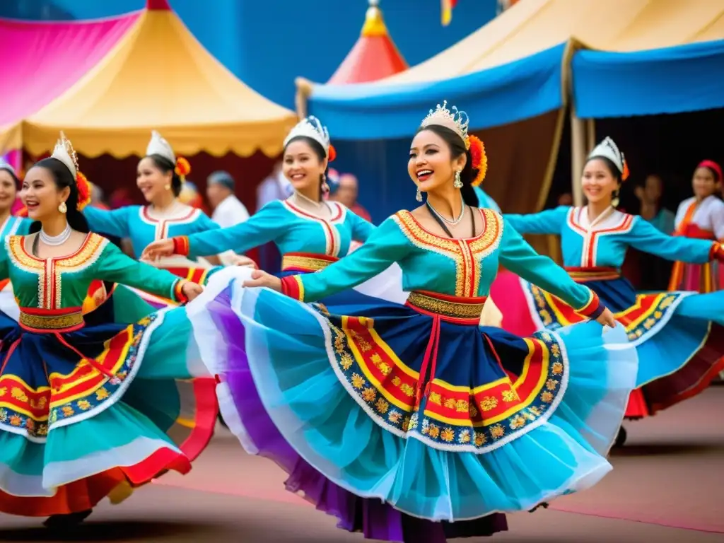 Grupo de bailarines en festival cultural, financiar proyectos revitalización danzas