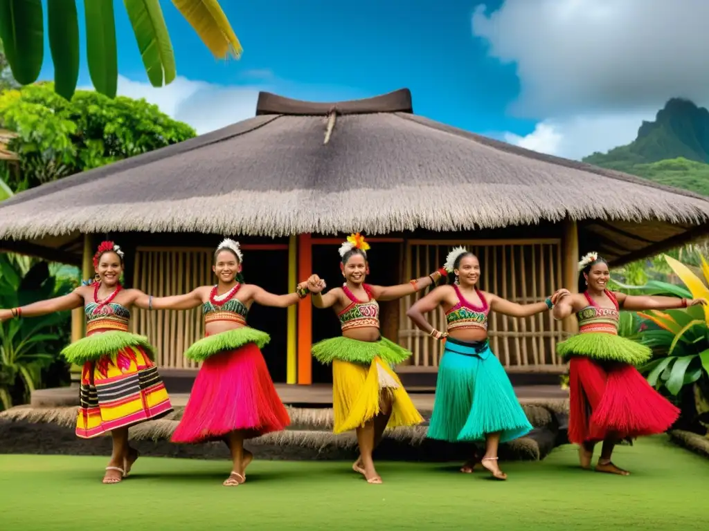 Un grupo de bailarines fijianos ejecuta la danza tradicional Meke, con atuendos vibrantes y expresiones llenas de pasión