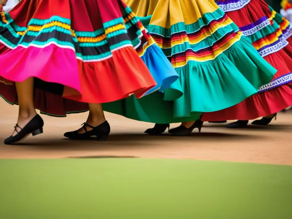 Un grupo de bailarines folclóricos mexicanos realizando el zapateado, capturando la esencia del baile tradicional