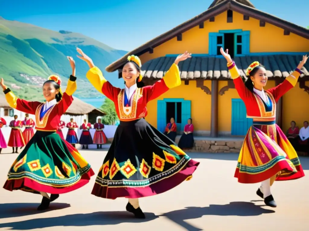 Grupo de bailarines folclóricos en trajes vibrantes realizando danza tradicional, exudando significado cultural y belleza