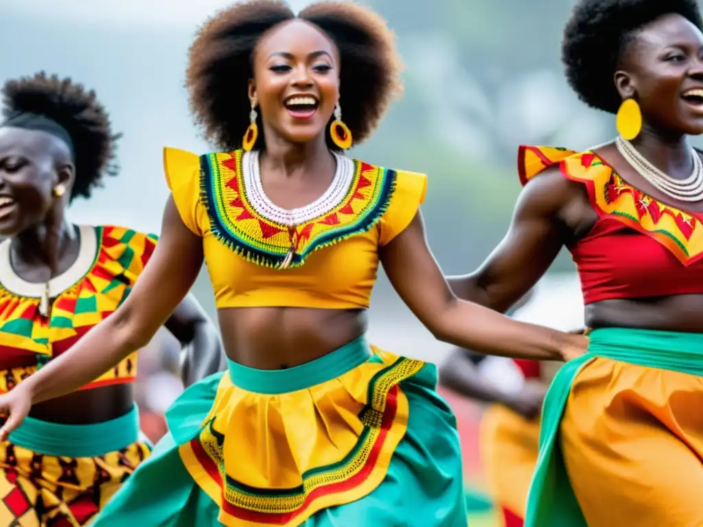 Grupo de bailarines ghaneses realizando la enérgica Danza Kpanlogo