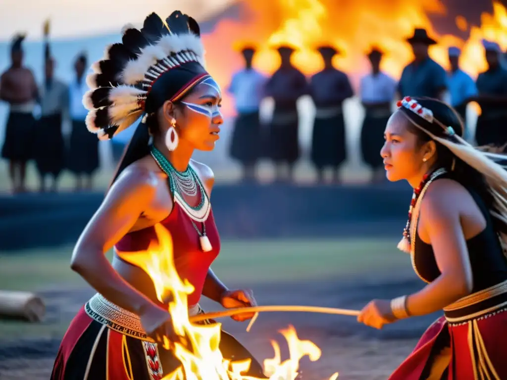 Grupo de bailarines indígenas ejecutan danza ancestral alrededor de fogata, mostrando el significado cultural de las danzas ancestrales