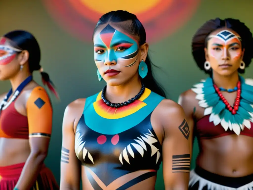 Un grupo de bailarines indígenas con expresiones artísticas en danzas ancestrales, deslumbrante en su colorida tradición cultural