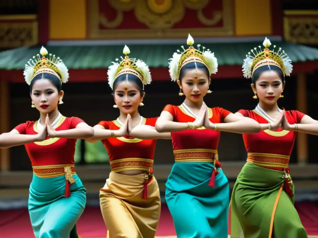 Grupo de bailarines jóvenes ejecutan la Danza Saman con gracia y significado espiritual, vistiendo trajes tradicionales de Indonesia