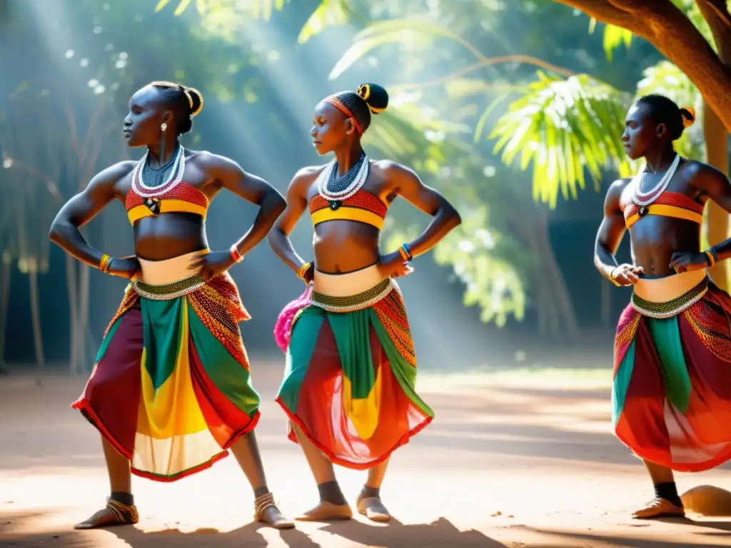 Grupo de bailarines kenianos deslumbrantes con atuendos tradicionales, danzas llenas de energía y significado cultural festival danzas Kenia