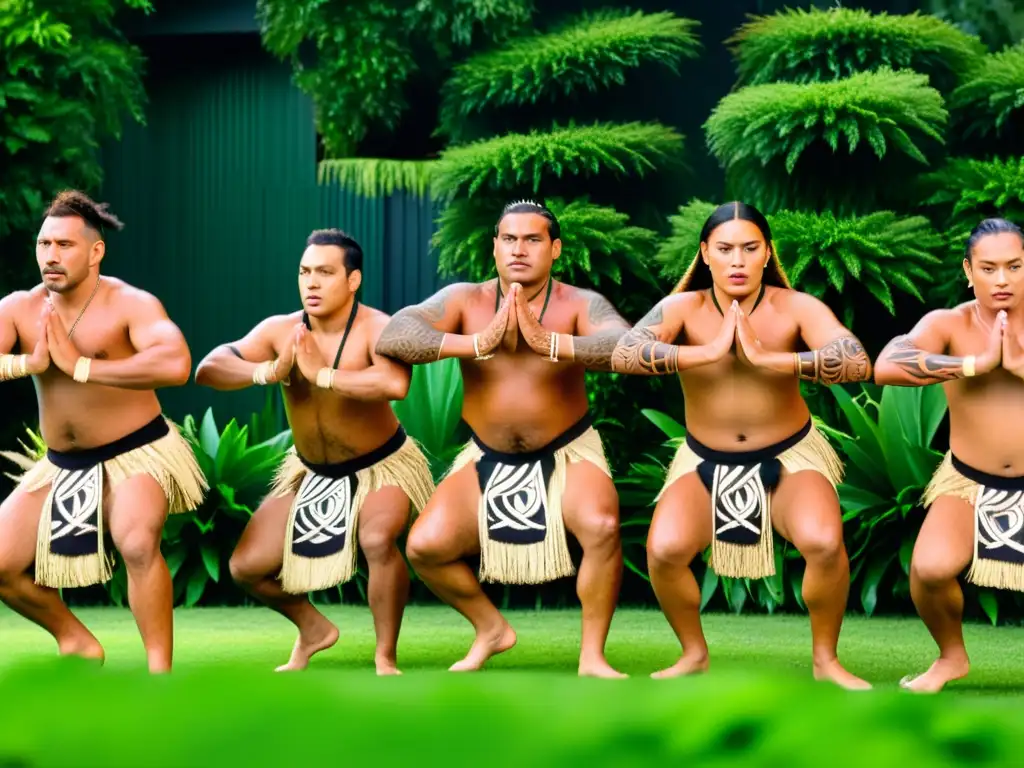 Grupo de bailarines Maoríes realizando la danza Haka en Nueva Zelanda, inmersión en danzas tradicionales del mundo