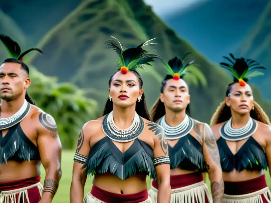 Grupo de bailarines Maoríes ejecutando el Kapa Haka con significado cultural del Kapa Haka Maorí