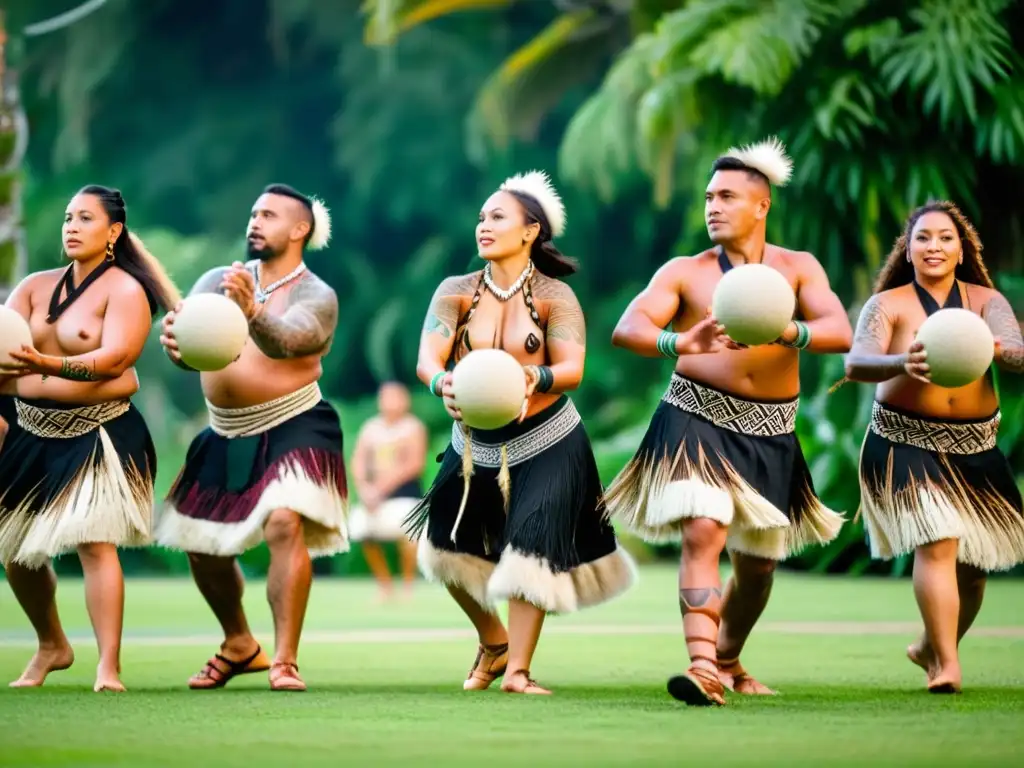 Un grupo de bailarines Maoríes con trajes tradicionales realizando la danza poi, mostrando el significado cultural y el orgullo de su herencia