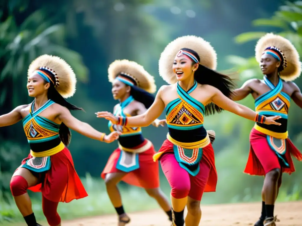 Grupo de bailarines Mapiko en trajes tradicionales realizando danza Mozambique