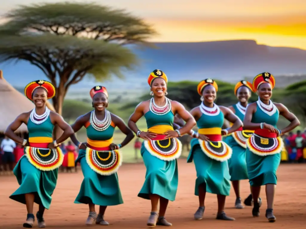 Un grupo de bailarines de Maskandi ejecutan una danza tradicional sudafricana en una aldea, mostrando el significado cultural de la danza Maskandi