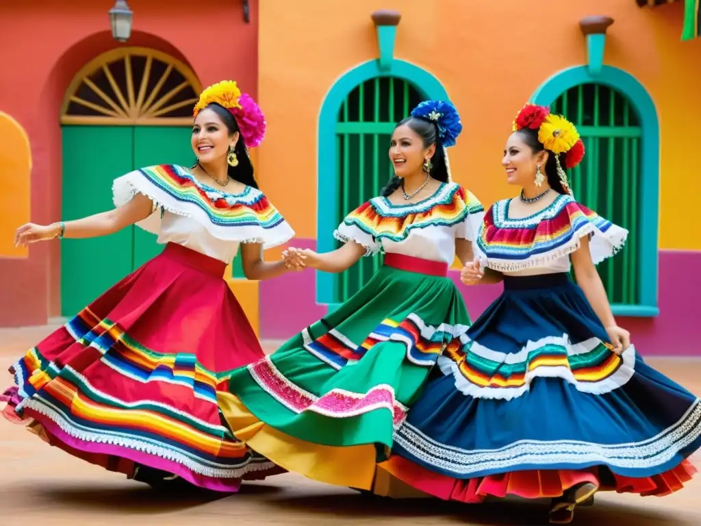 Grupo de bailarines mexicanos en trajes tradicionales, danza y evolución del vestuario en danzas típicas