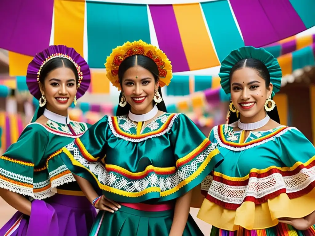 Grupo de bailarines mexicanos con trajes vibrantes y expresivos, resaltando el significado cultural del vestuario en danzas tradicionales