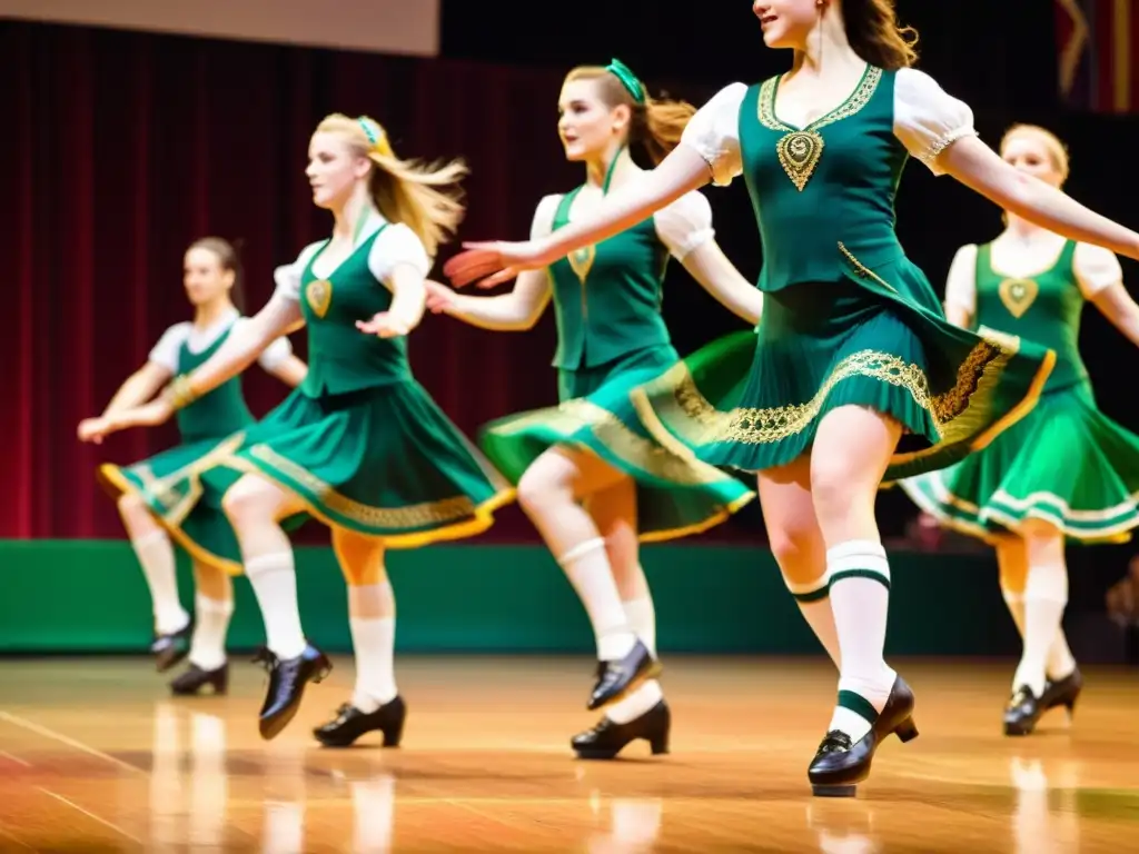 Grupo de bailarines de stepdance irlandés, concentración y pasión en cada movimiento