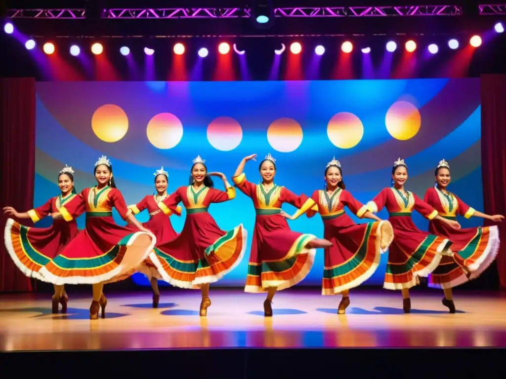 Grupo de bailarines multiculturales en competencia de danza en Australia, deslumbrando con su pasión y diversidad cultural en el escenario iluminado