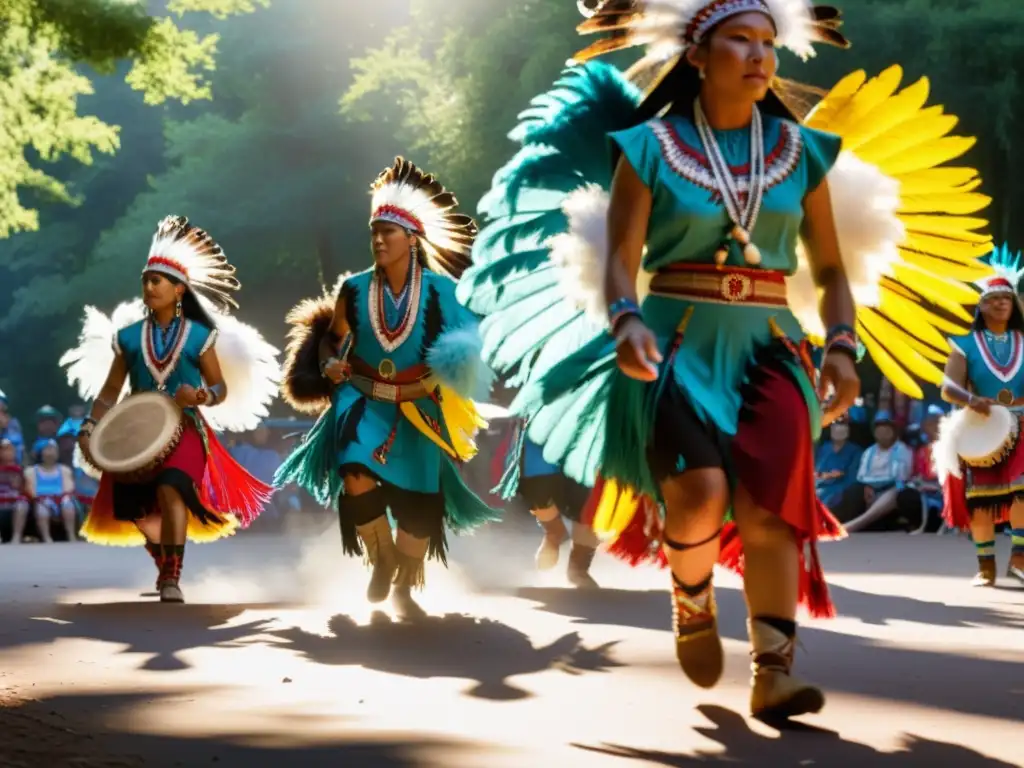 Grupo de bailarines nativos americanos en festival de danza tradicional