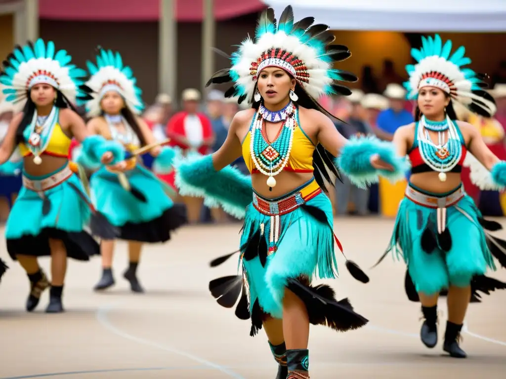 Grupo de bailarines nativos americanos en vibrante festival de danza nativa americana