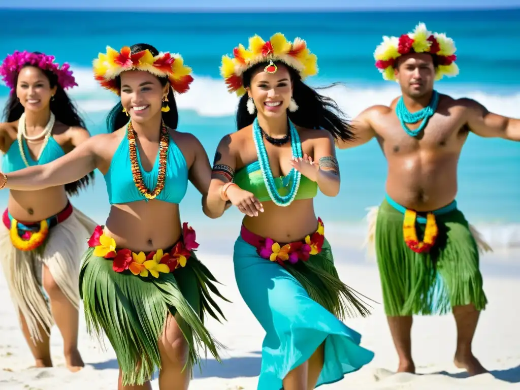 Grupo de bailarines de Oceanía con significado cultural danzas tradicionales Oceanía, danza tradicional en la playa