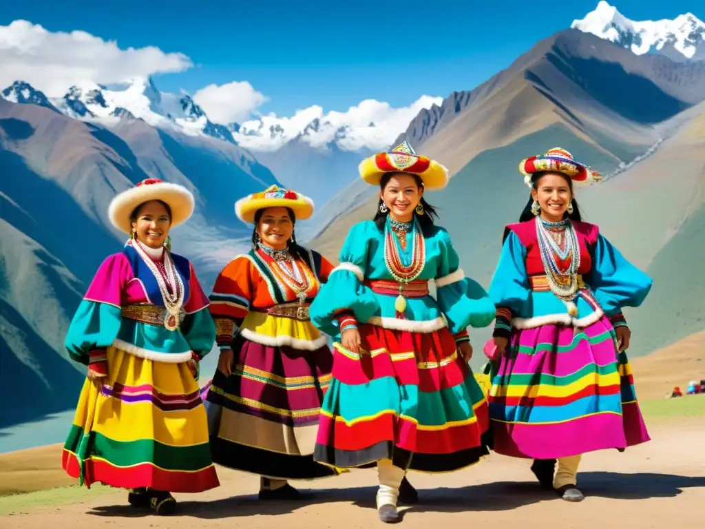 Grupo de bailarines peruanos con trajes coloridos y danzas tradicionales, resaltando la importancia de los repositorios de danza