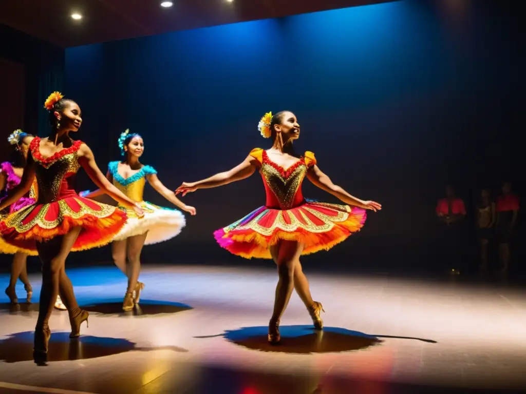 Grupo de bailarines ejecutando una Rueda de Casino en un estudio de baile, transmitiendo alegría y concentración