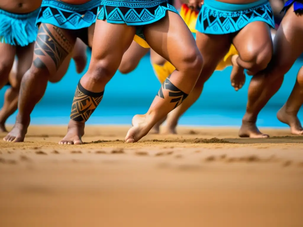 Grupo de bailarines samoanos realizando la danza Fa'ataupati, expresando orgullo y fuerza cultural