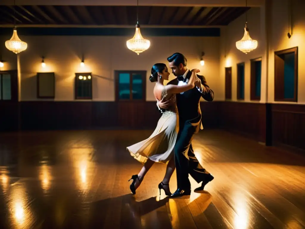 Grupo de bailarines de tango practicando en un estudio vintage en Buenos Aires, capturando la esencia y pasión de los Retiros de Tango en Buenos Aires