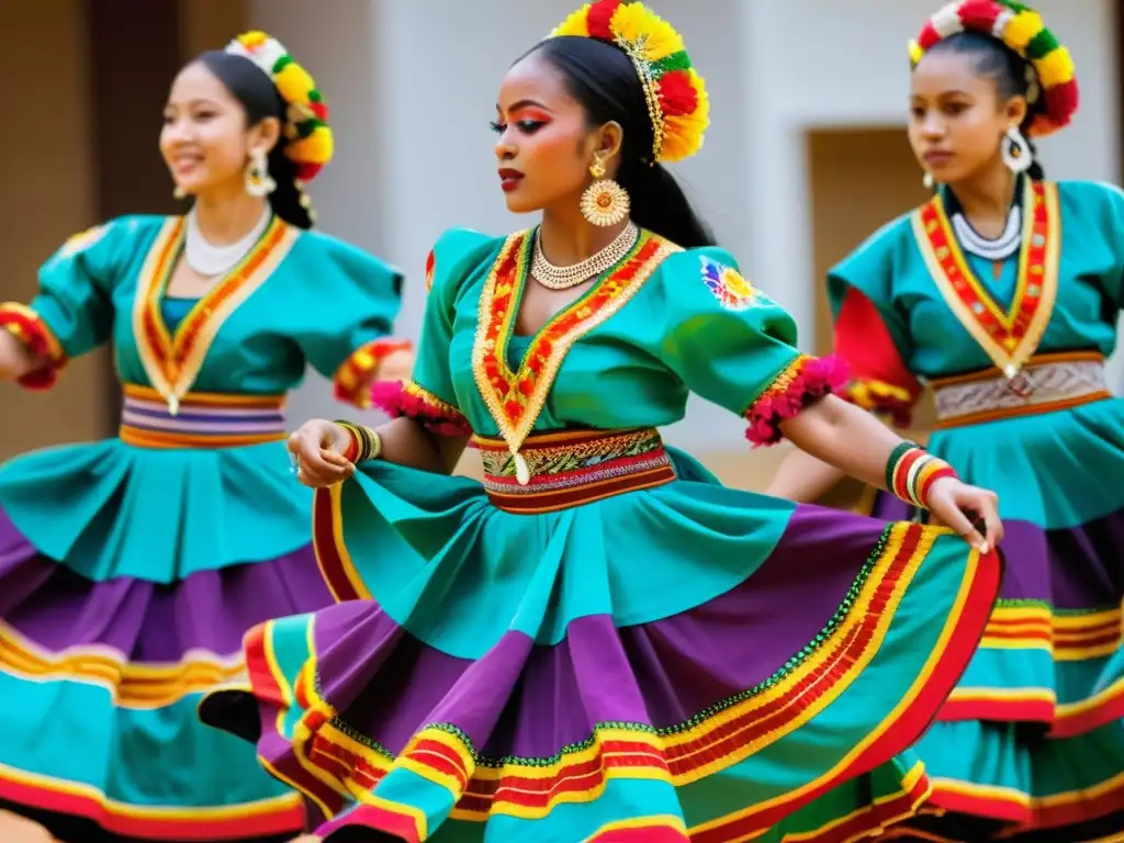 Grupo de bailarines tradicionales con coloridos trajes, mostrando la importancia del diseño en la vestimenta de la danza tradicional