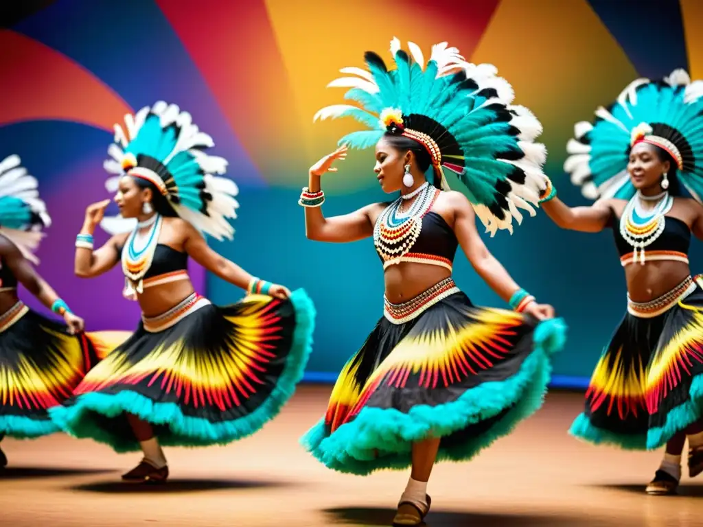 Grupo de bailarines tradicionales en coloridos trajes con significado cultural del vestuario en danzas tradicionales