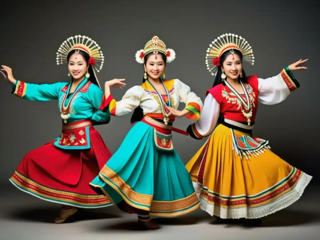 Grupo de bailarines tradicionales con coloridos trajes representativos de distintas culturas