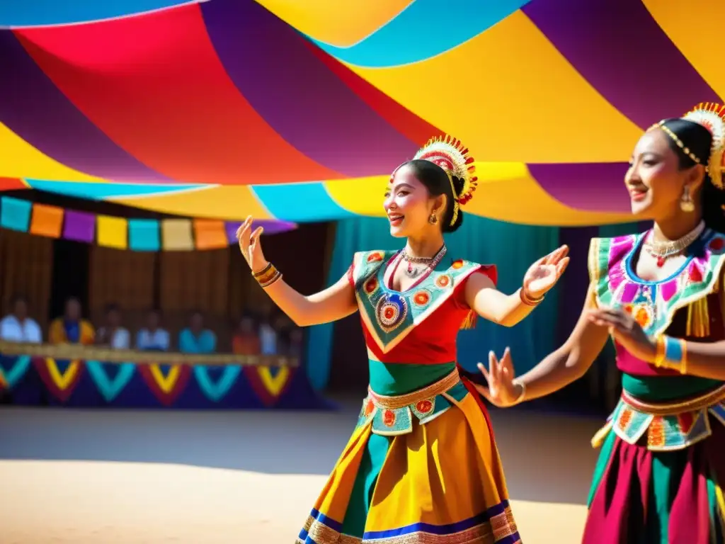 Grupo de bailarines tradicionales ejecutan danza ceremonial, exudando influencia de leyes en danzas tradicionales