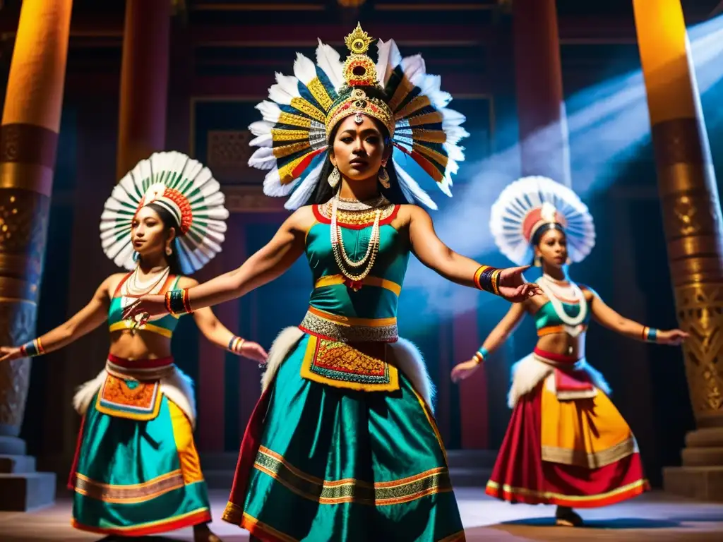 Grupo de bailarines tradicionales cautivando con su danza en un templo ancestral