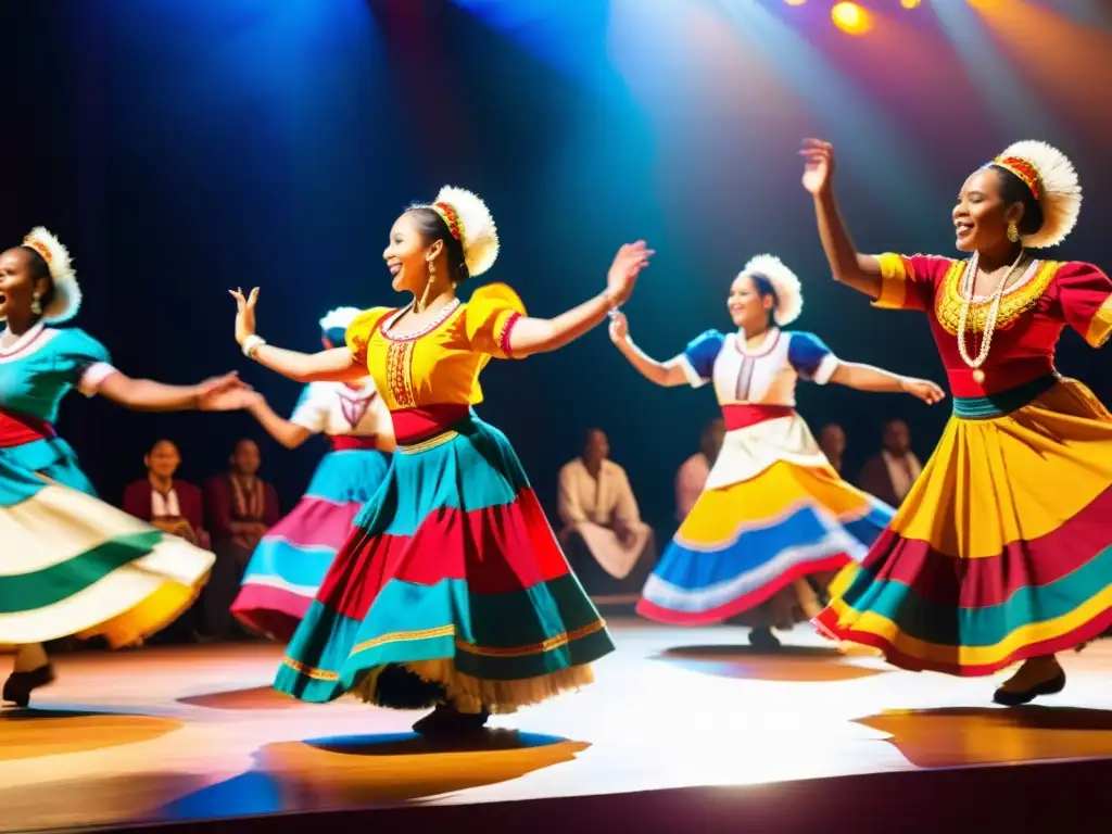 Emocionante baile folclórico: colores, música y pasión Grupo de bailarines tradicionales interpretando una danza vibrante al ritmo de músicos en vivo