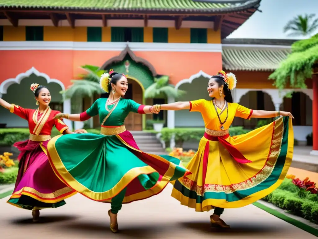 Grupo de bailarines tradicionales ejecutando una danza vibrante y enérgica