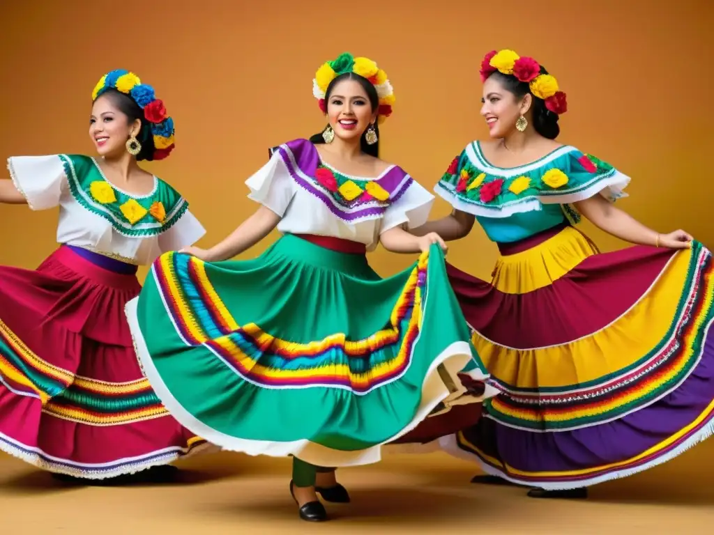 Un grupo de bailarines tradicionales mexicanos danzando con ritmos y compases del zapateado, exudando alegría y pasión