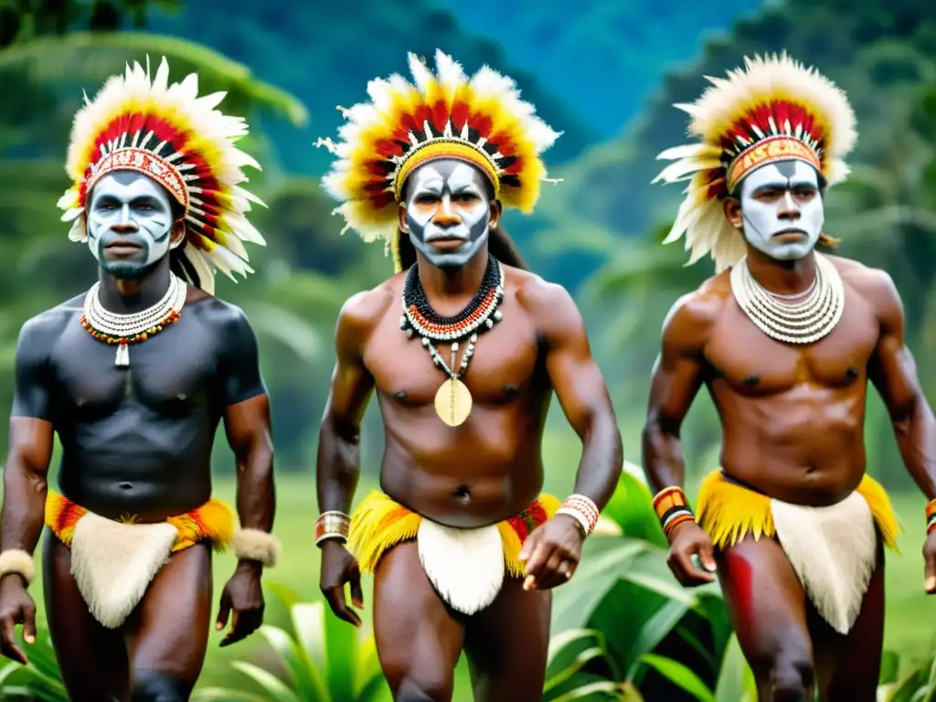 Grupo de bailarines tradicionales de Papúa Nueva Guinea en festival de danzas