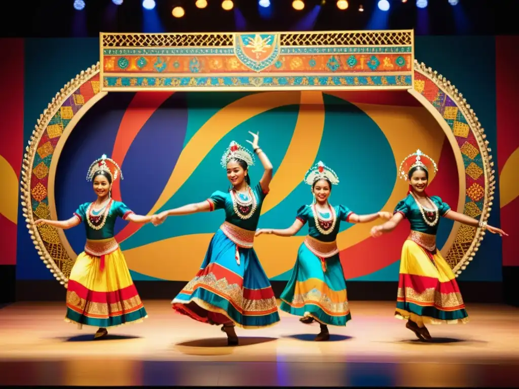 Un grupo de bailarines tradicionales cautiva al público con una rutina vibrante y detallada en el escenario