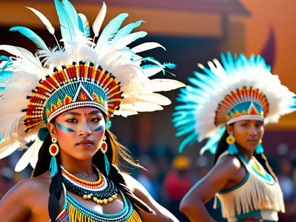 Grupo de bailarines tradicionales con tocados vibrantes y significado cultural en danza tradicional