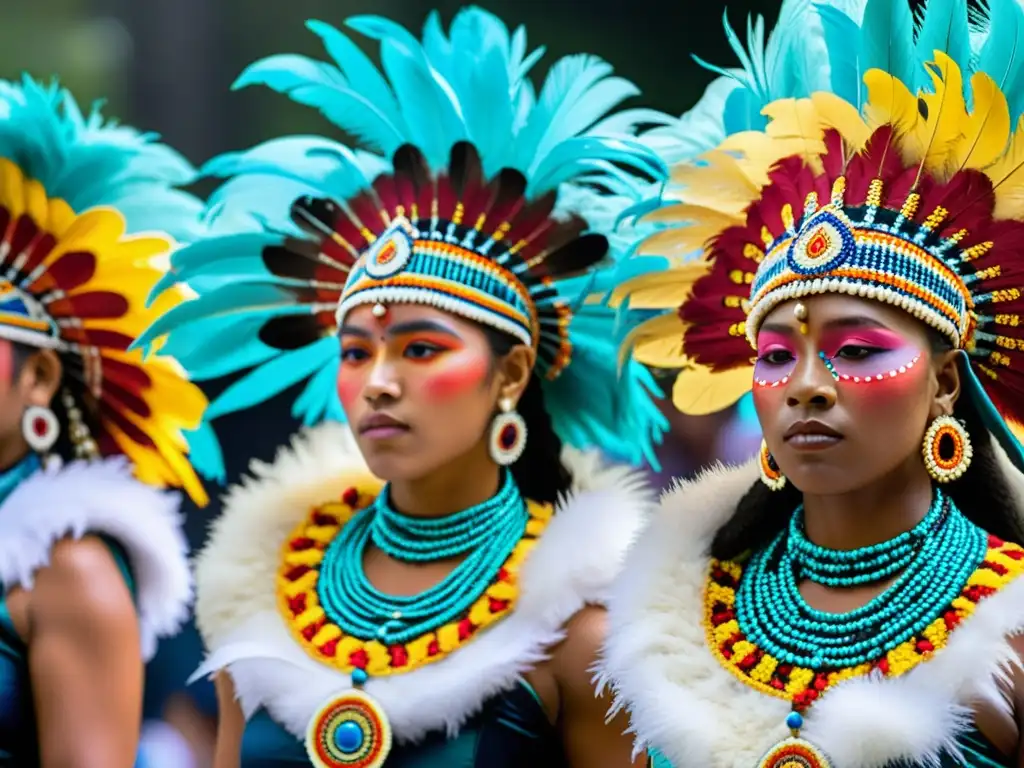 Grupo de bailarines tradicionales con tocados vibrantes y significado cultural en danza tradicional